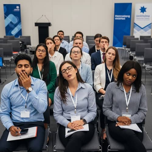 Diverse Corporate Event Attendees Showing Boredom Signals