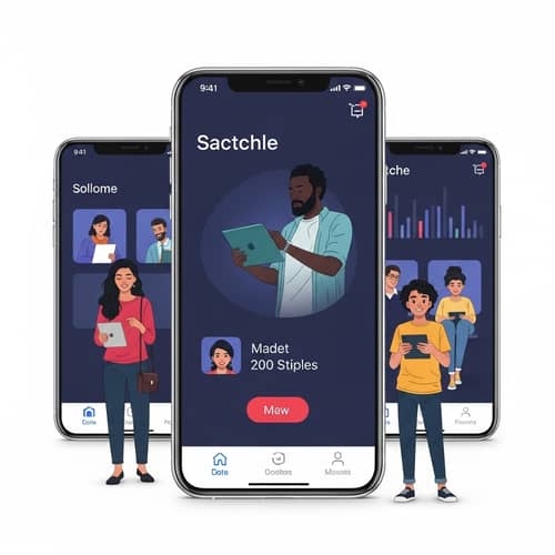 Modern Mobile App Interface with Diverse User Interaction