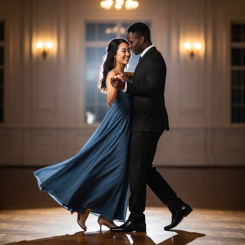 Romantic Dance of Asian Woman and African Man | Elegant Waltz