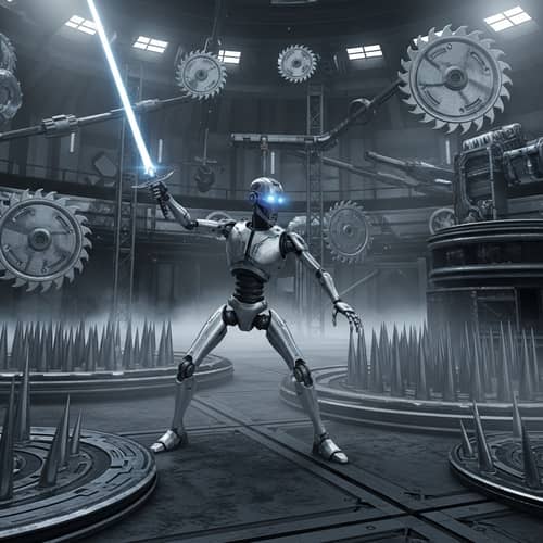 Elegant Robot in Metallic Silver - Action-Packed Game Character