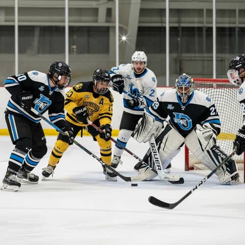 Thrilling College Hockey Match in Sports and Action Photography