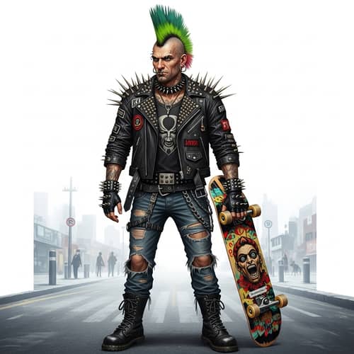 Rebellious Punk Character with Vibrant Mohawk Hairstyle