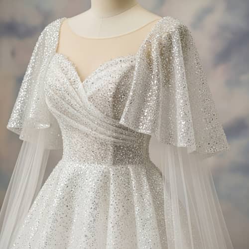 Detailed Wedding Dress Sparkling Glitter Cascading Sleeves