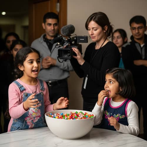 Cinematic Scene with Diverse Cast: Filming Energy and Indulgence