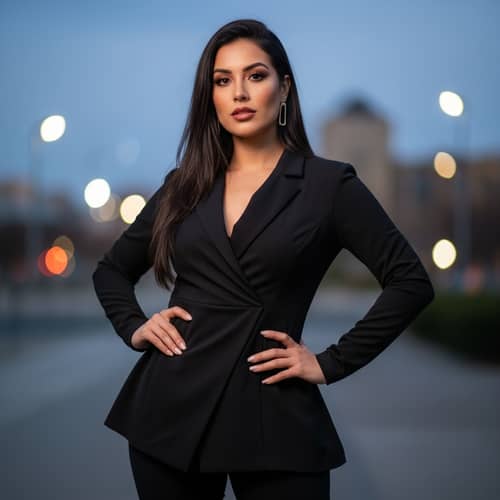 Confident Woman with Individual Style at Dusk - Trendy Urban Fashion