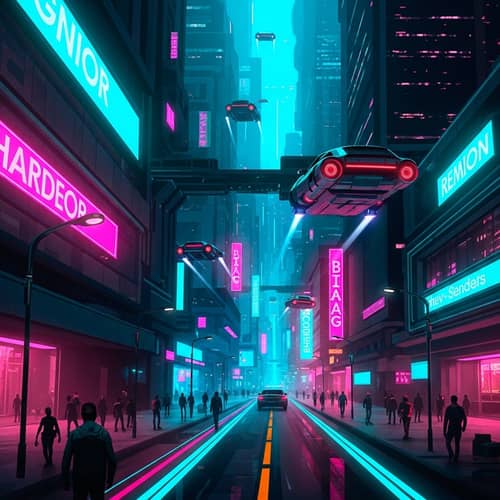 Futuristic Neon Cityscape with Flying Cars | Cyberpunk Art