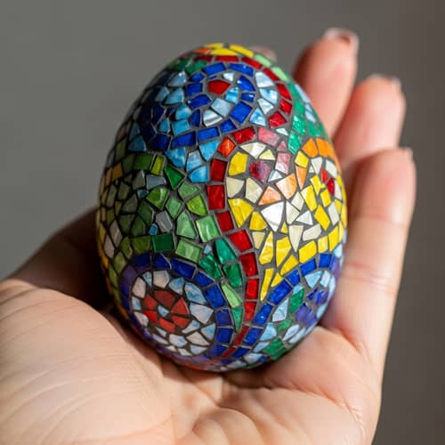 Intricate Mosaic Egg Shell Held by Hand