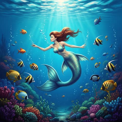 Enchanting Mermaid in Underwater Kingdom with Tropical Fish