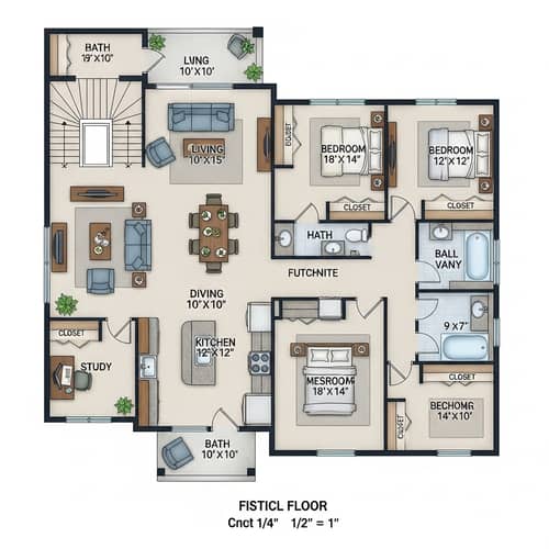 Detailed Generic Two-Story Residential House Floor Plan