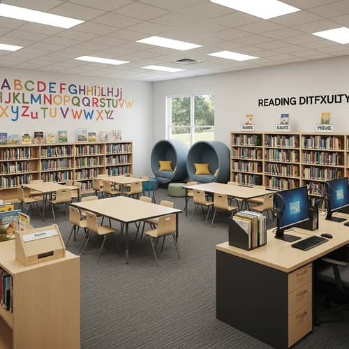 Colorful Elementary Library Layout | Children's Books & Education