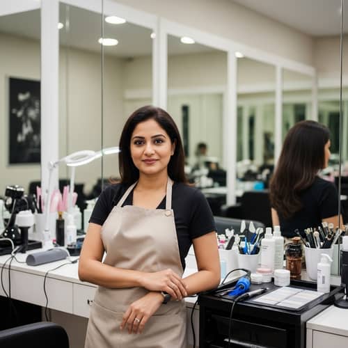 Professional South Asian Female Permanent Makeup Artist in Modern Beauty Salon