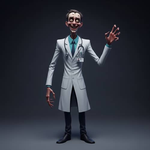 Nightmarish Doctor in Distorted Lab Coat - Surreal Imagery