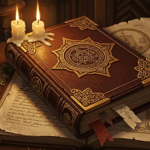 Vintage Leather-Bound Grimoire with Ornate Gold Detailing
