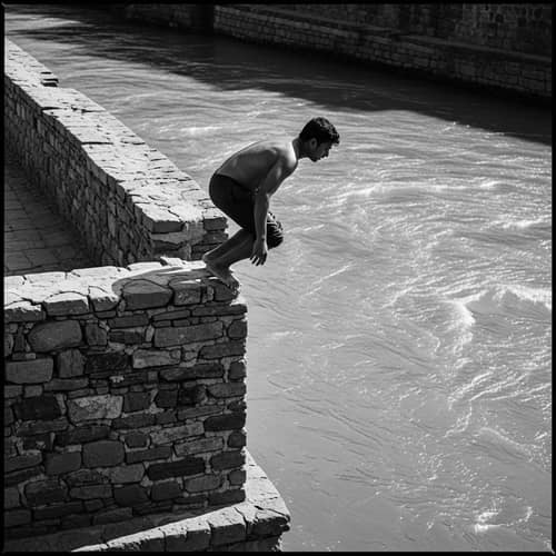 Intense South Asian Man Diving Scene | Vintage Black and White Photography