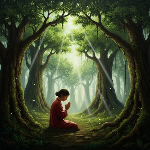 Surreal Prayer in Enchanted Forest | Medium Skin Tone