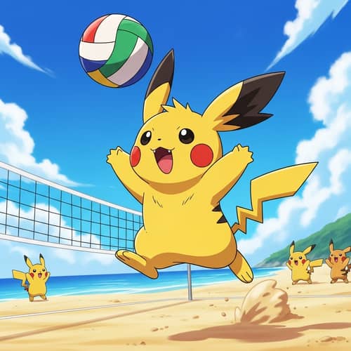 Adorable Pikachu Playing Volleyball | Fun Cartoon Scene