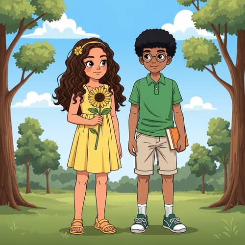 Diverse Children in Park: Hispanic Girl and Middle-Eastern Boy