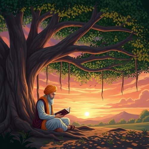 Guru Nanak Dev Ji Sitting Under Banyan Tree Illustration