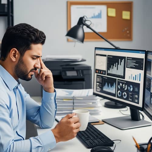 Middle-Eastern Male Data Analyst with Severe Headache