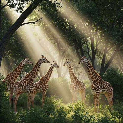 Majestic Giraffes in Serene Forest | Wildlife Harmony