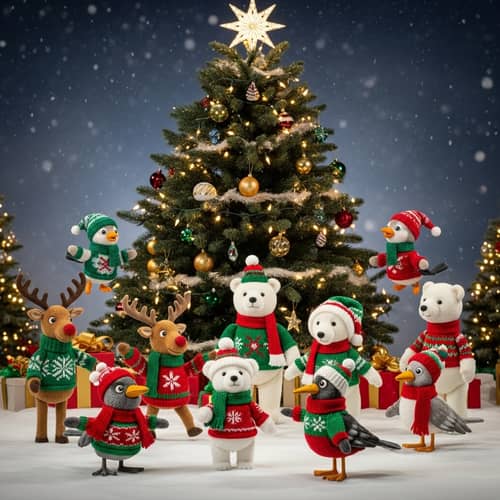 Festive Christmas Puppets in Winter Wonderland Scene