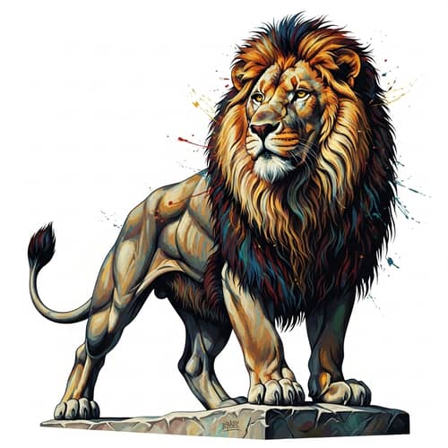 Regal Lion Digital Illustration | Vibrant Colors & Bold Brushstrokes