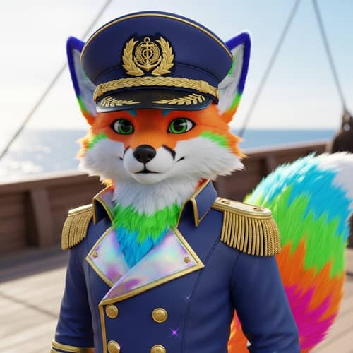 Vividly Colored Anthropomorphic Animal with Captain Hat