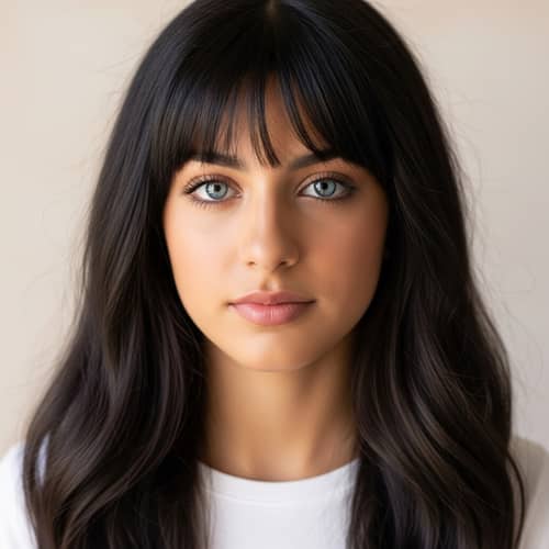 Mediterranean Descent Girl with Tanned Skin and Blue Eyes