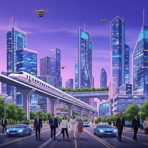 Future Cityscape: Neon Skyscrapers & Futuristic Technology