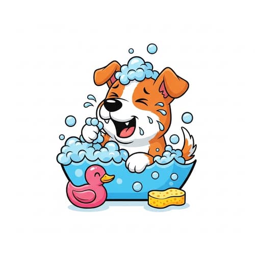 Playful Canine Bath Cartoon Logo Design