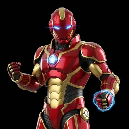 Crimson & Gold Armored Humanoid Robot - Futuristic Superhero