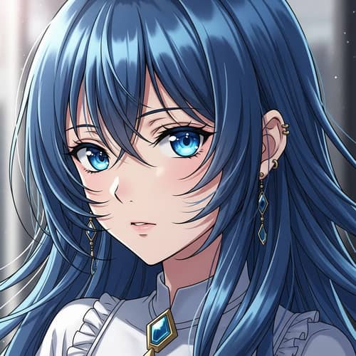 Anime-Style Girl with Detailed Blue Hair and Eyes