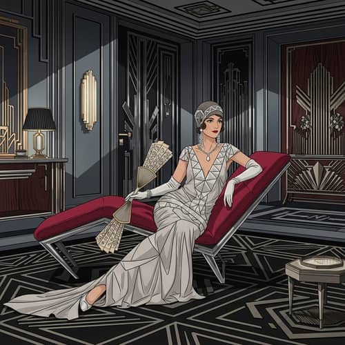 Elegant Art Deco Woman: Stylish Scene of Geometric Patterns