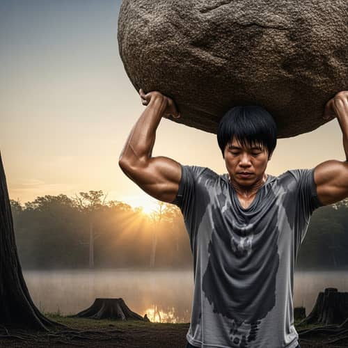 Powerful South Asian Individual Lifting A Massive Boulder