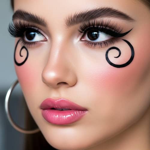 Young Fashionable Woman with Black Eyes and Pouty Lips
