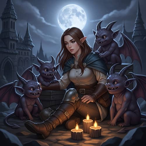 Girl with Friendly Demons: A Dramatic Fantasy Scene