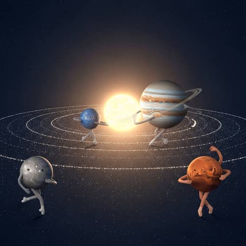 Galactic Dance of Planets: Mercury, Jupiter, and Mars