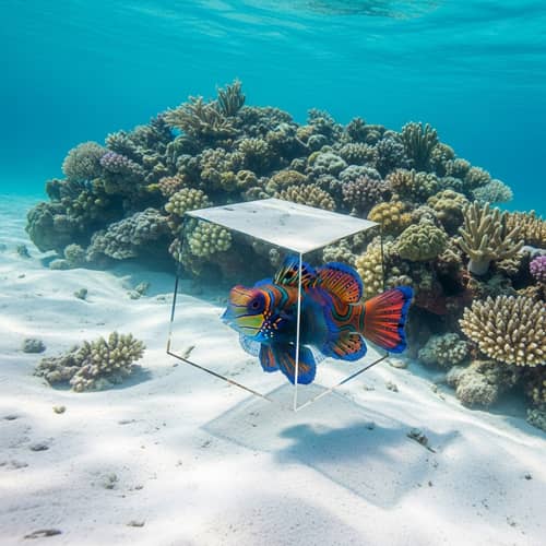 Vibrant Mandarinfish Transforming into Geometric Shape Underwater