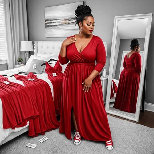 Plus Size Elegant Black Woman in Red Dress Embracing Pride | Fashion