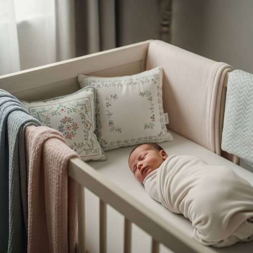 Peaceful Sleeping Newborn in Cozy Crib | Soft Blankets & Embroidered Pillows