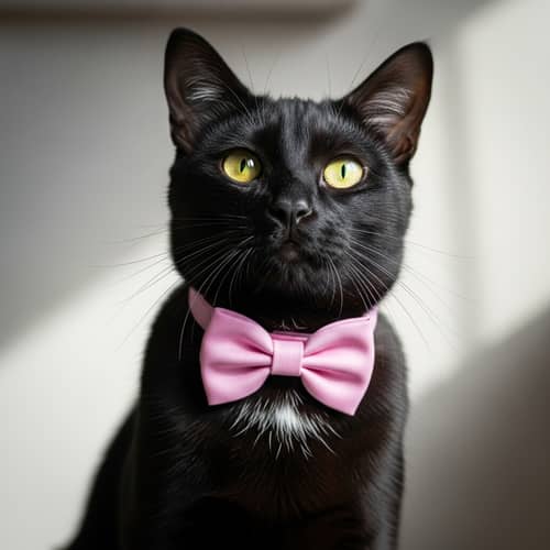 Radiant Black Cat with Yellow Eyes and Elegant Collar