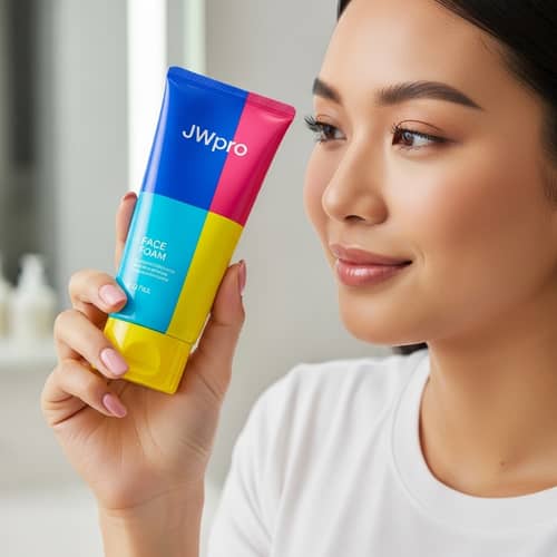 Young Asian Woman with JWpro Face Foam | Skincare Product