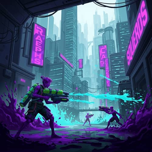 Futuristic City Battle with Dual Squelchers | Splatoon 3 Concept