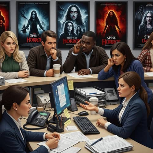 Interactive Customer Service Scenes with Horror Movie Posters