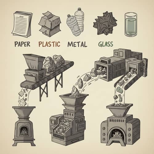 Abstract Recycling Methods for Paper, Plastic, Metal & Glass