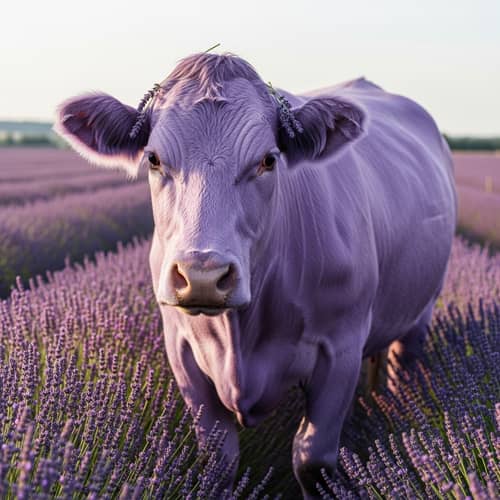 Lavender Cow with Flowers - Stunning Image