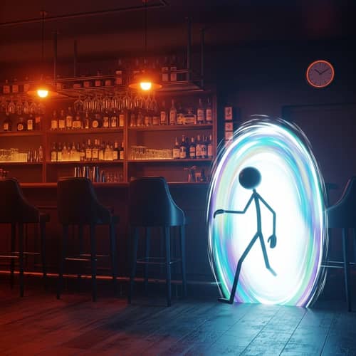 Simple Black Stick Figure Emerging from a Portal