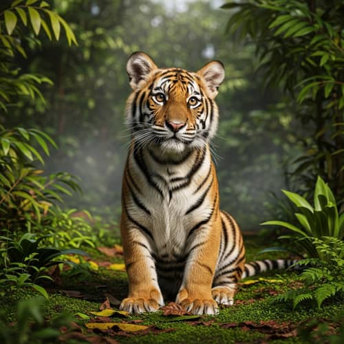 Juvenile Tiger - Vibrant Fur and Innocent Eyes