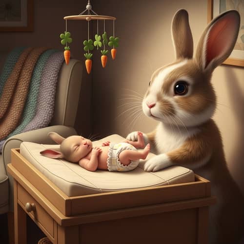 Newborn Bunny Diaper Change with Bunny Mommy