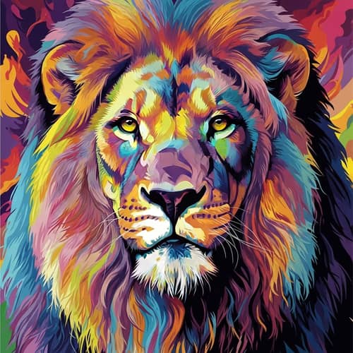 Vibrant Psychedelic Lion Art - Bold Brushstrokes & Contrasting Colors